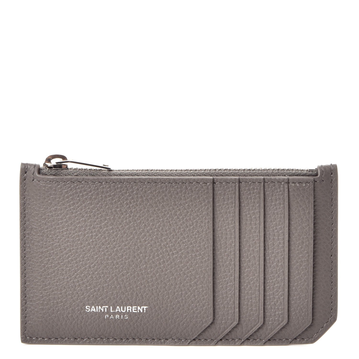 Saint Laurent Grained Calfskin 5 Fragments Zip Pouch Card Holder Earth 1 of 8