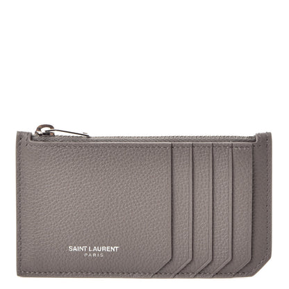 Saint Laurent Grained Calfskin 5 Fragments Zip Pouch Card Holder Earth 1 of 8