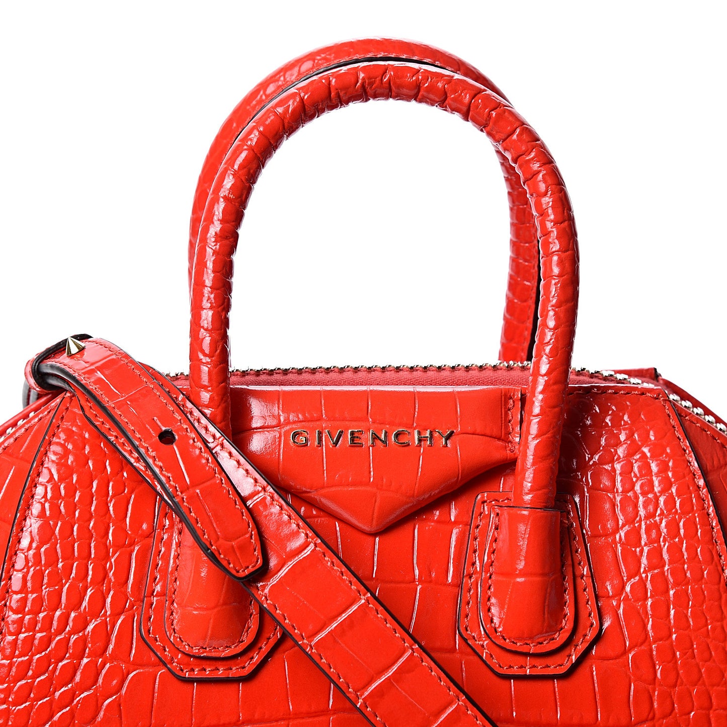 Calfskin Crocodile Embossed Mini Antigona Red