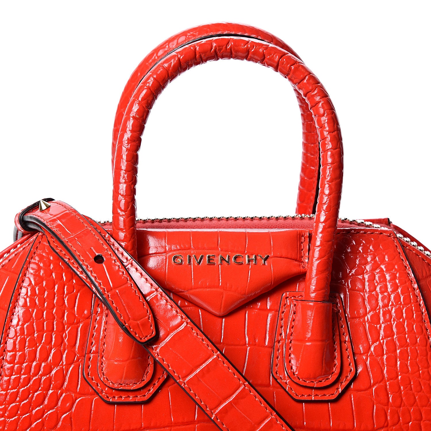 Givenchy Calfskin Crocodile Embossed Mini Antigona Red 7 of 9
