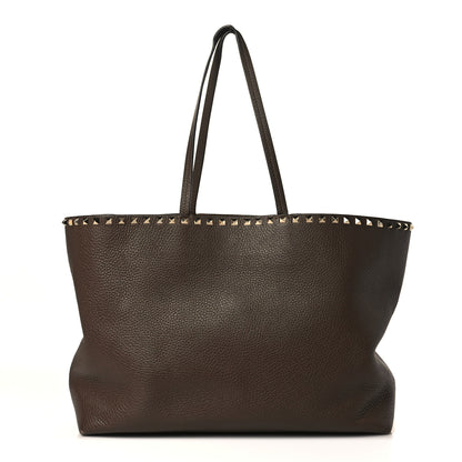 Valentino Garavani Grained Calfskin Rockstud Shoulder Tote Deep Taupe 1 of 11