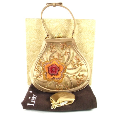 Judith Leiber Satin Beaded Flower Evening Bag Gold 3 of 9