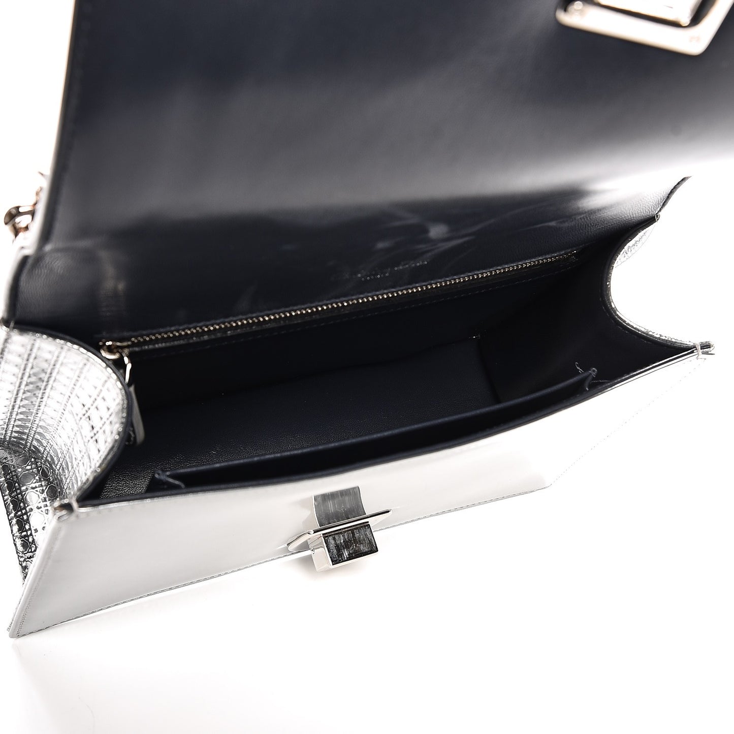 Metallic Patent Micro-Cannage Medium Diorama Flap Bag Silver