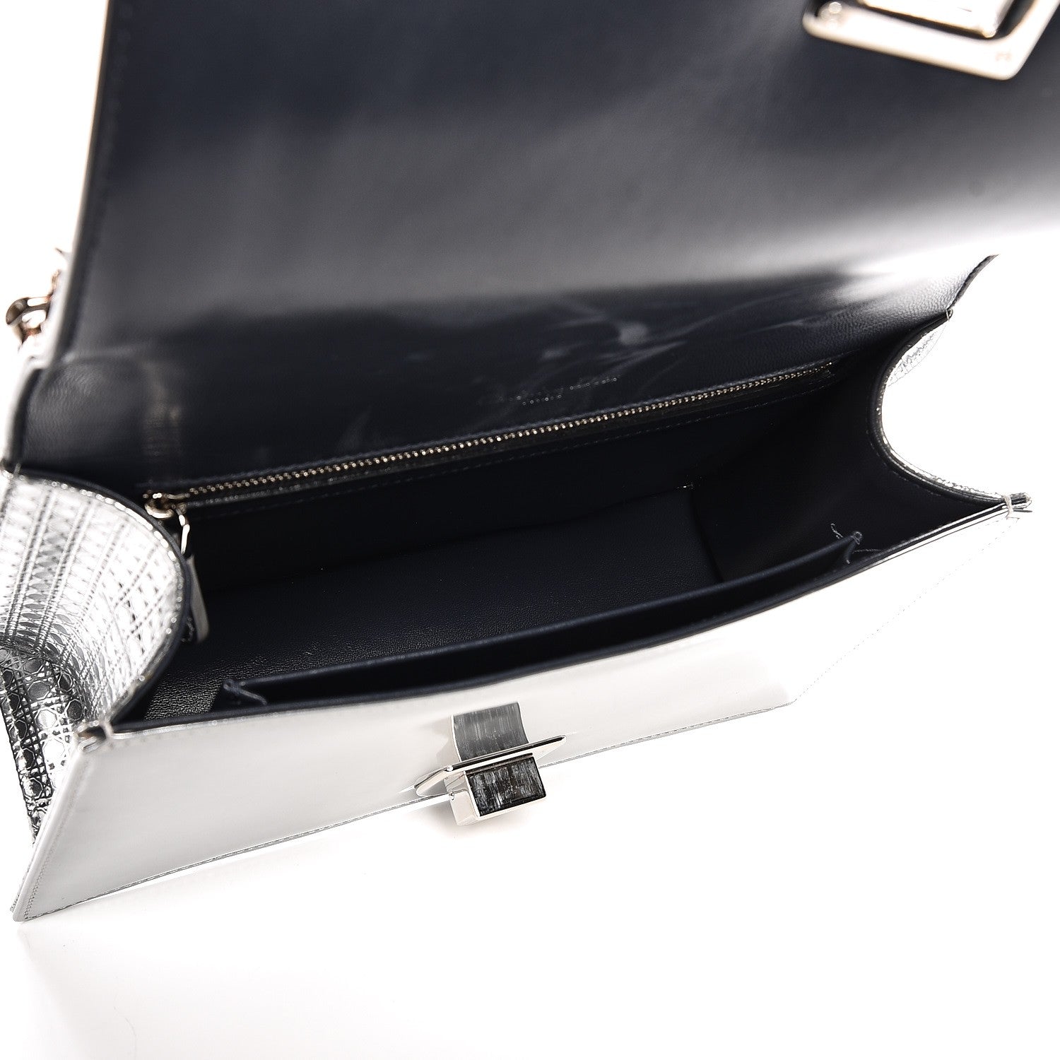 Christian Dior Metallic Patent Micro-Cannage Medium Diorama Flap Bag Silver 5 of 7