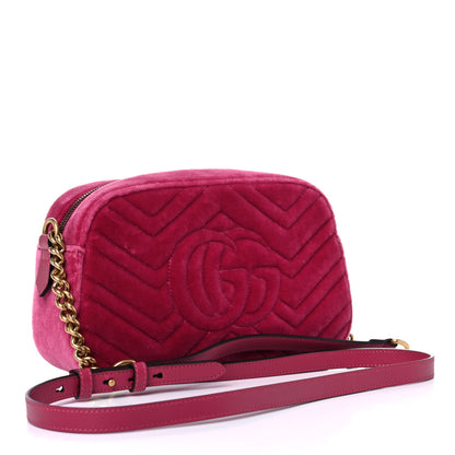 Gucci Velvet Matelasse Small GG Marmont Chain Shoulder Bag Light Raspberry Rose 3 of 11
