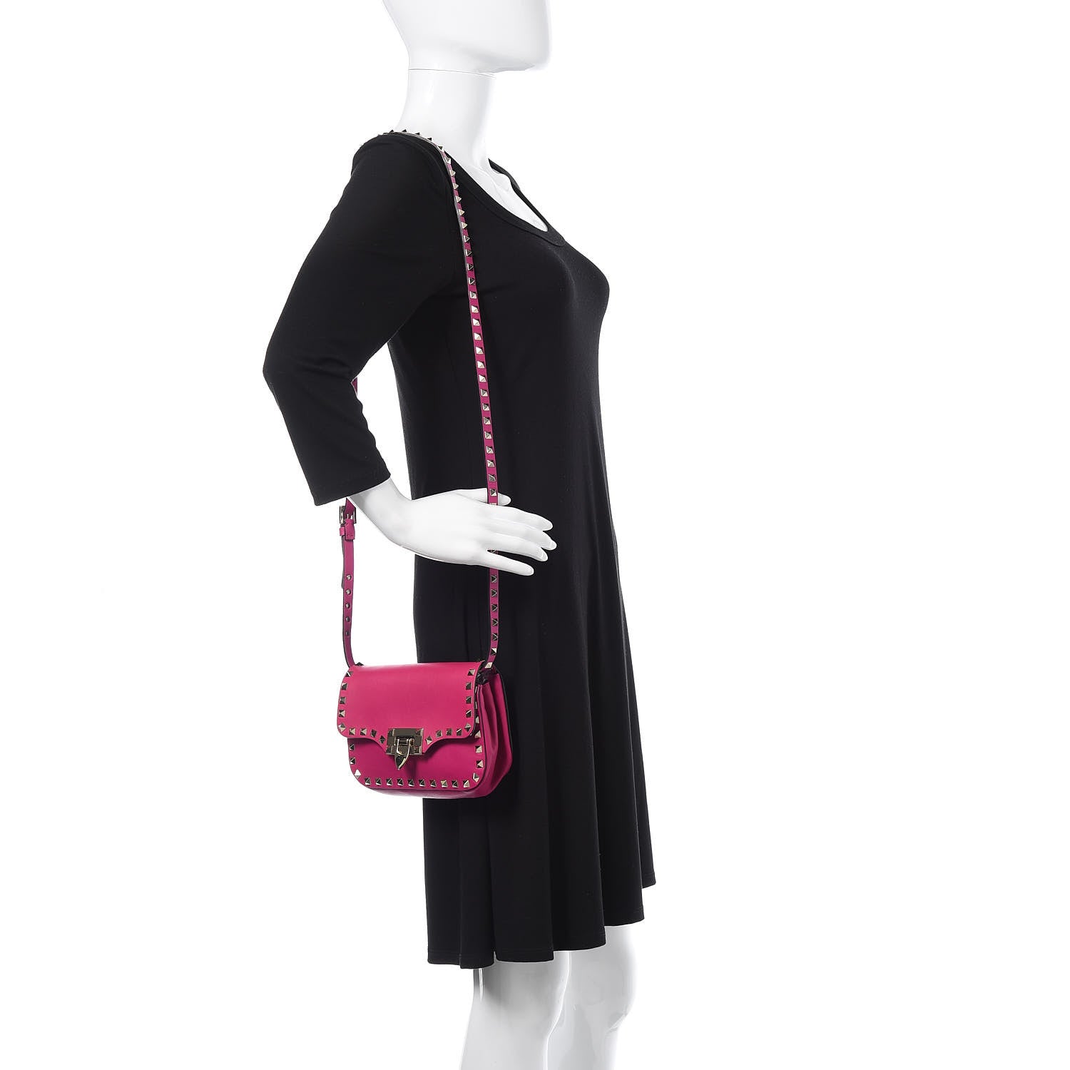 Valentino Garavani Vitello Mini Rockstud Flap Saddle Crossbody Bag Fuxia 2 of 15