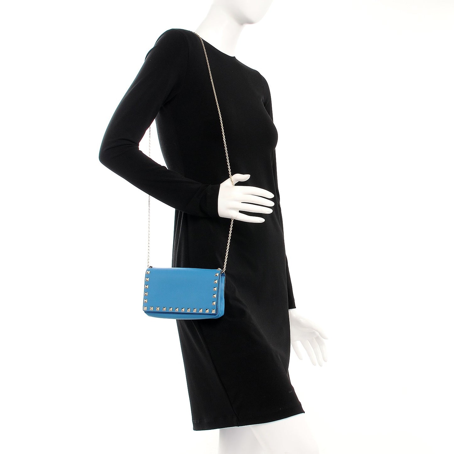 Vitello Small Rockstud Chain Flap Crossbody Bag Light Blue