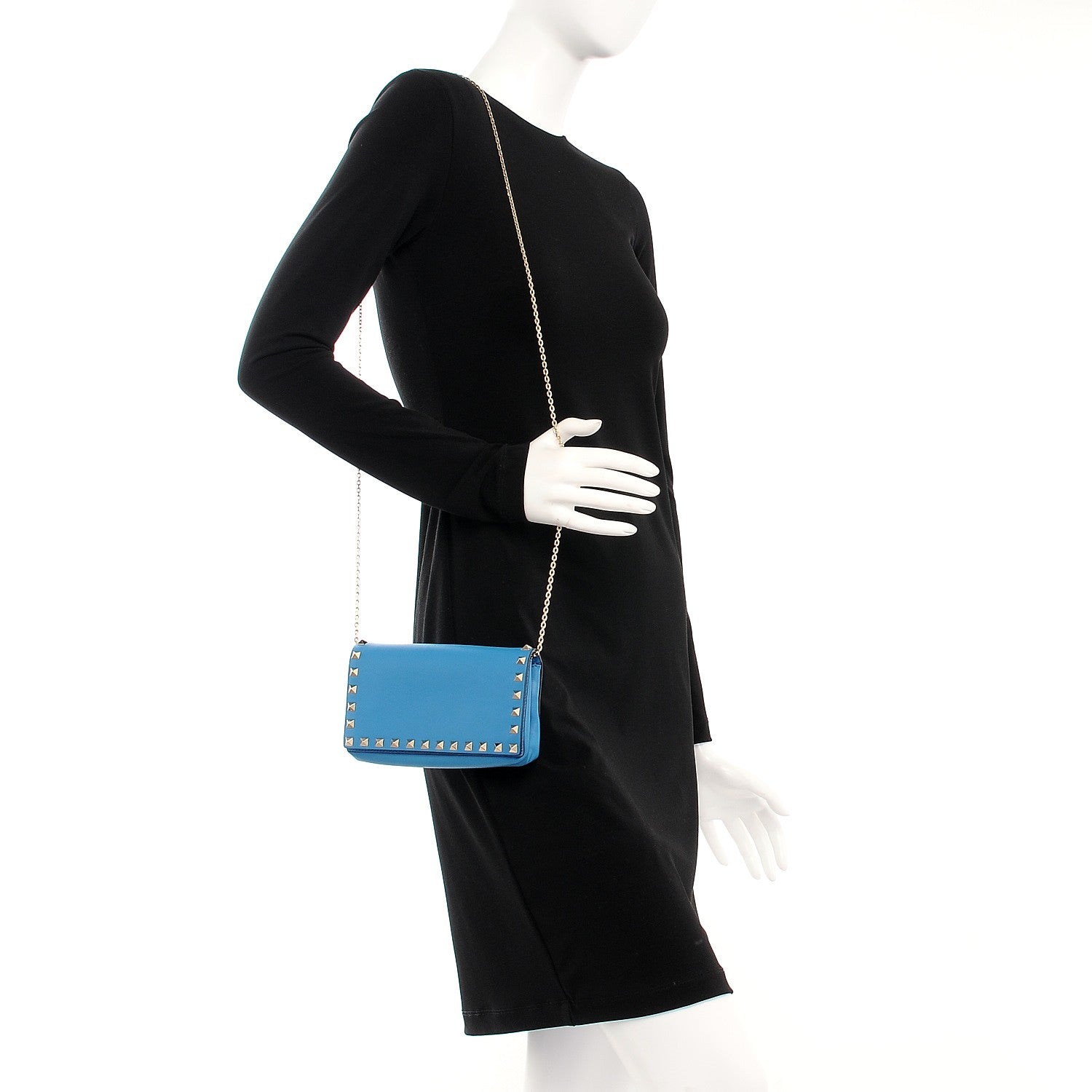 Valentino Garavani Vitello Small Rockstud Chain Flap Crossbody Bag Light Blue 2 of 6