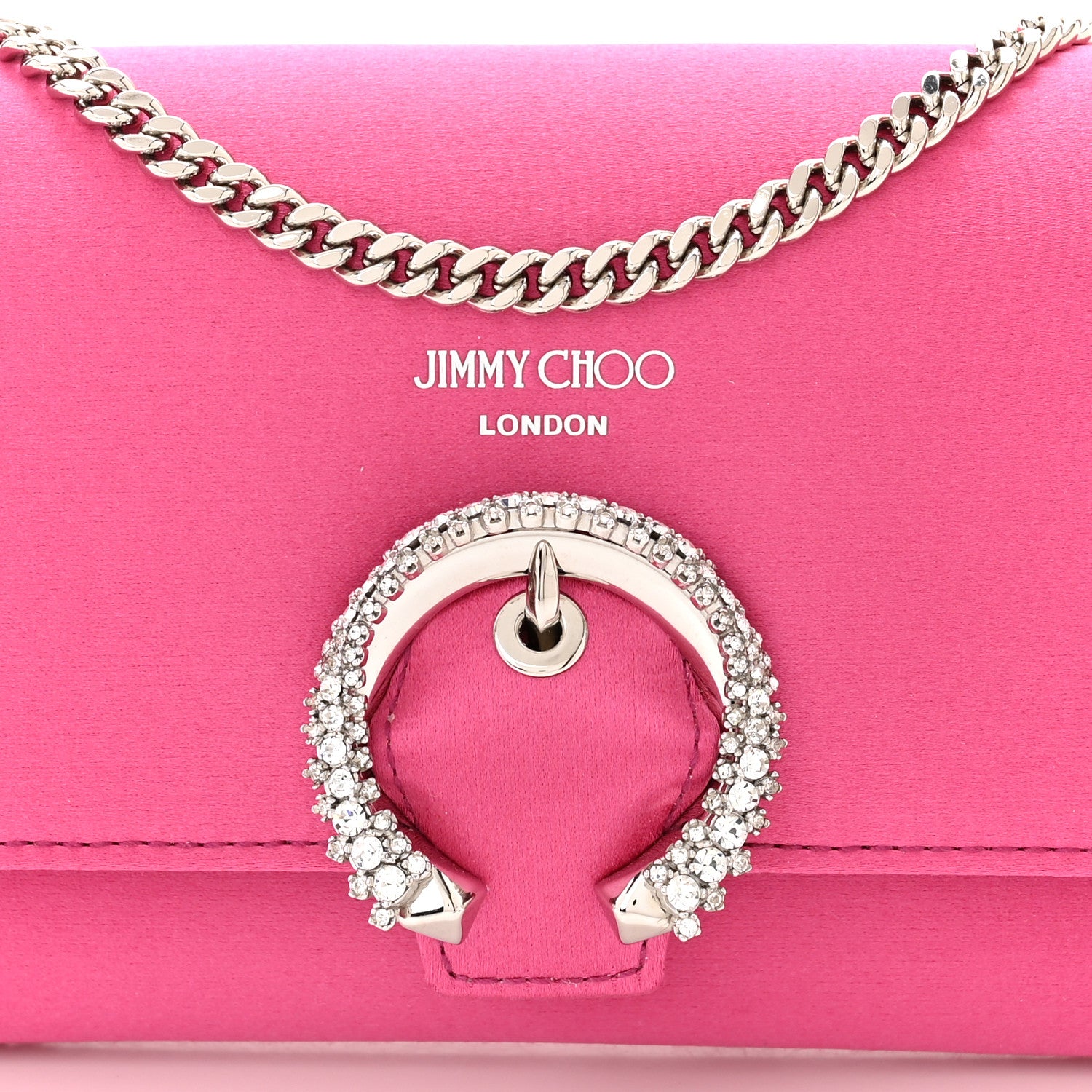 Jimmy Choo Satin Crystal Madeline Wallet On Chain Pink 8 of 11