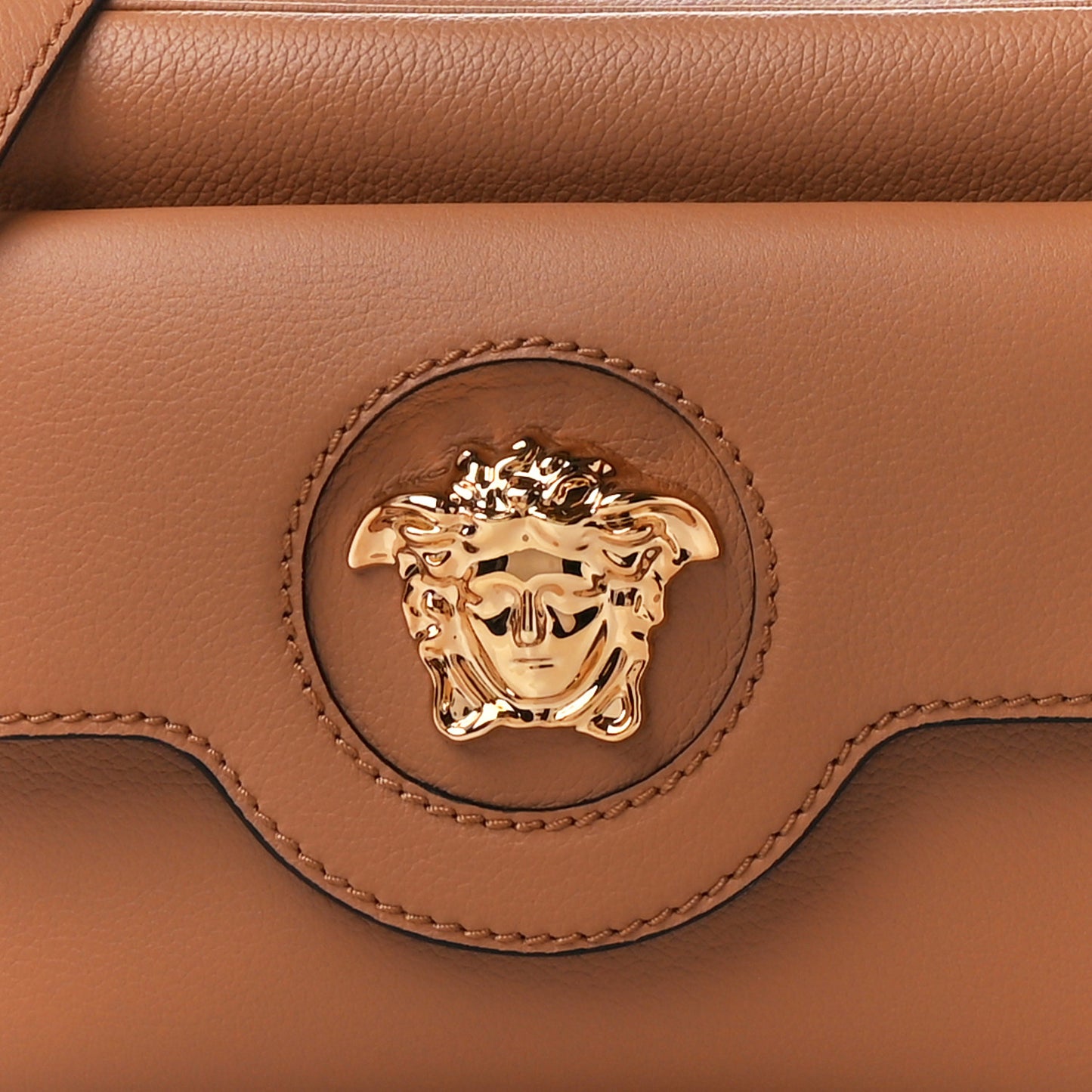 Grained Calfskin Medusa Camera Bag Brown