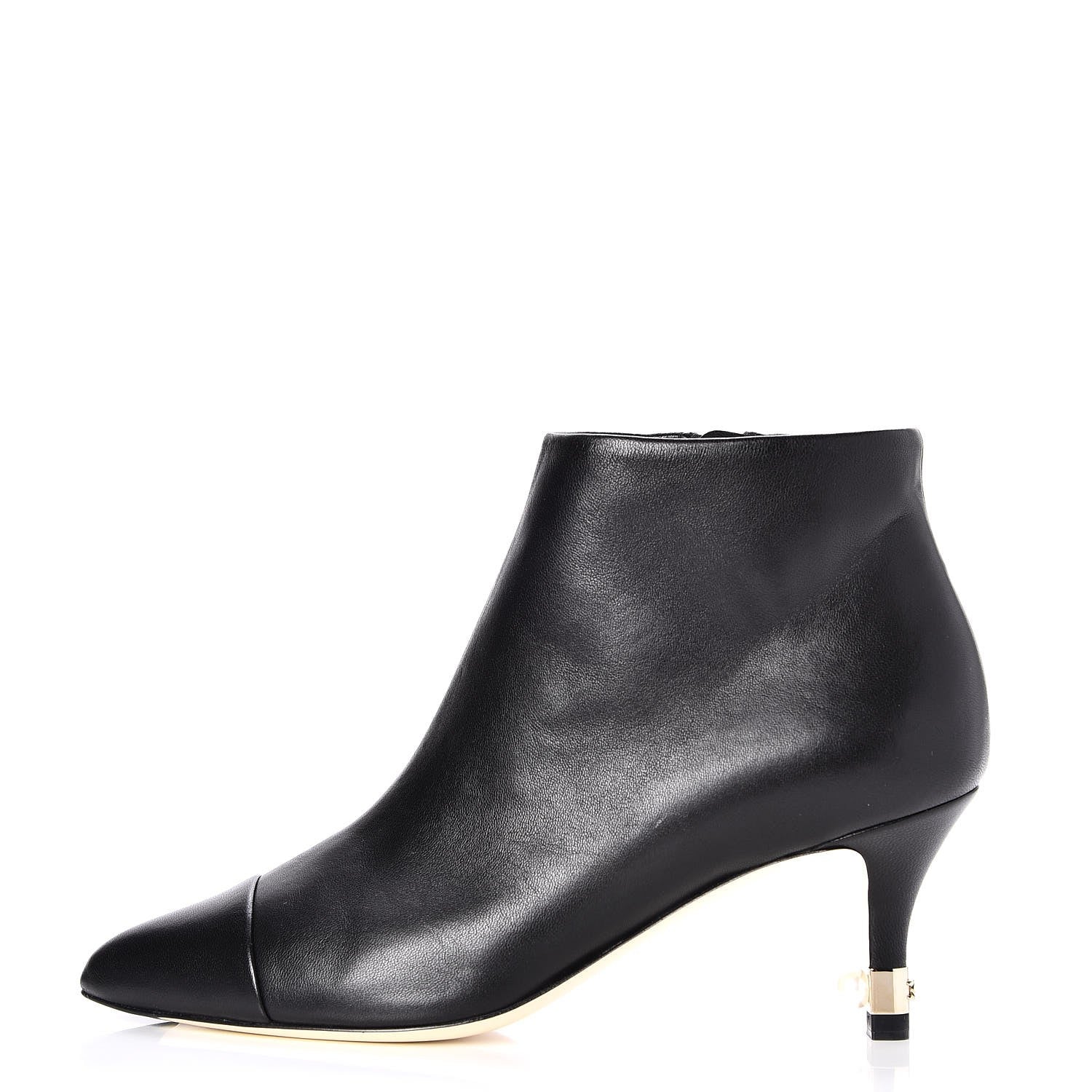 Chanel Calfskin Cap Toe Pearl Ankle Boots 35 Black 1 of 9