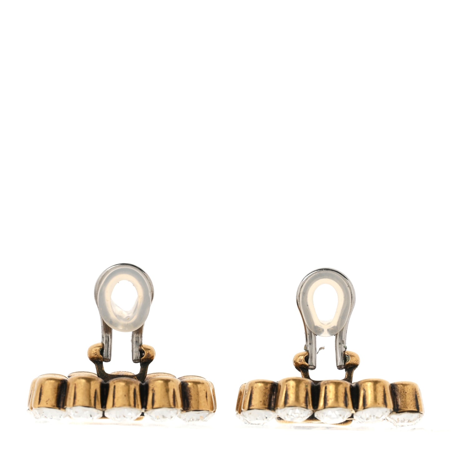 Metal Crystal Double G Clip On Earrings Aged Gold