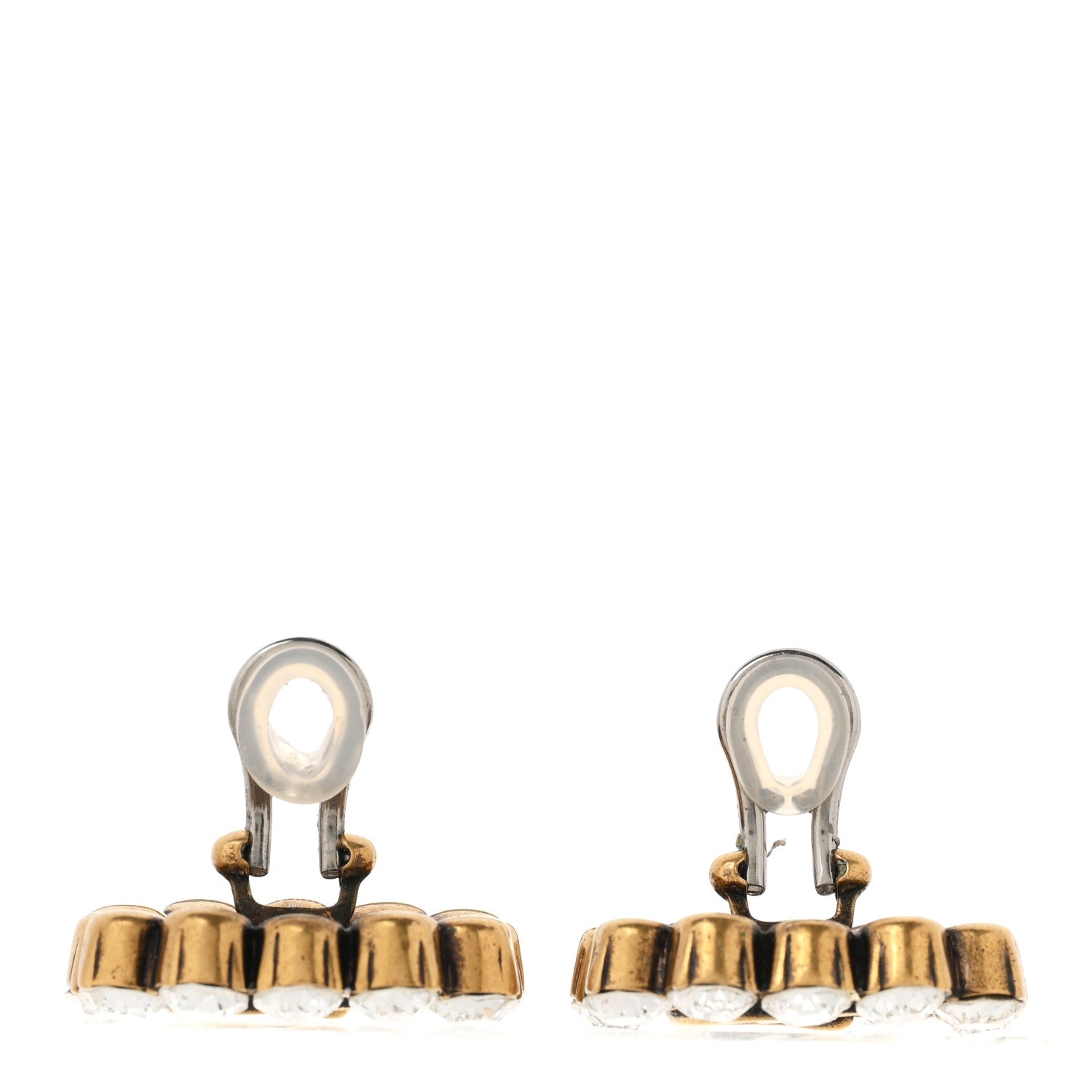 Gucci Metal Crystal Double G Clip On Earrings Aged Gold 3 of 5