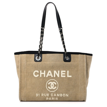 Chanel Canvas Small Deauville Tote Beige Black 1 of 13