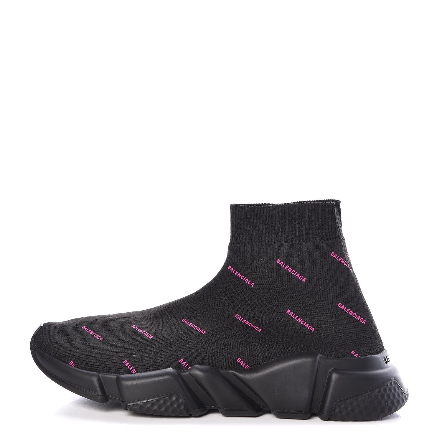 Balenciaga Neoprene Knit Allover Logo Womens Speed Sneakers 39 Black Fuchsia 1 of 7