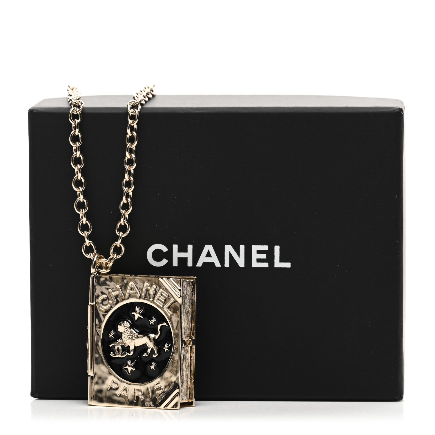 Chanel Metal CC Lion Book Locket Necklace Gold 6 of 6