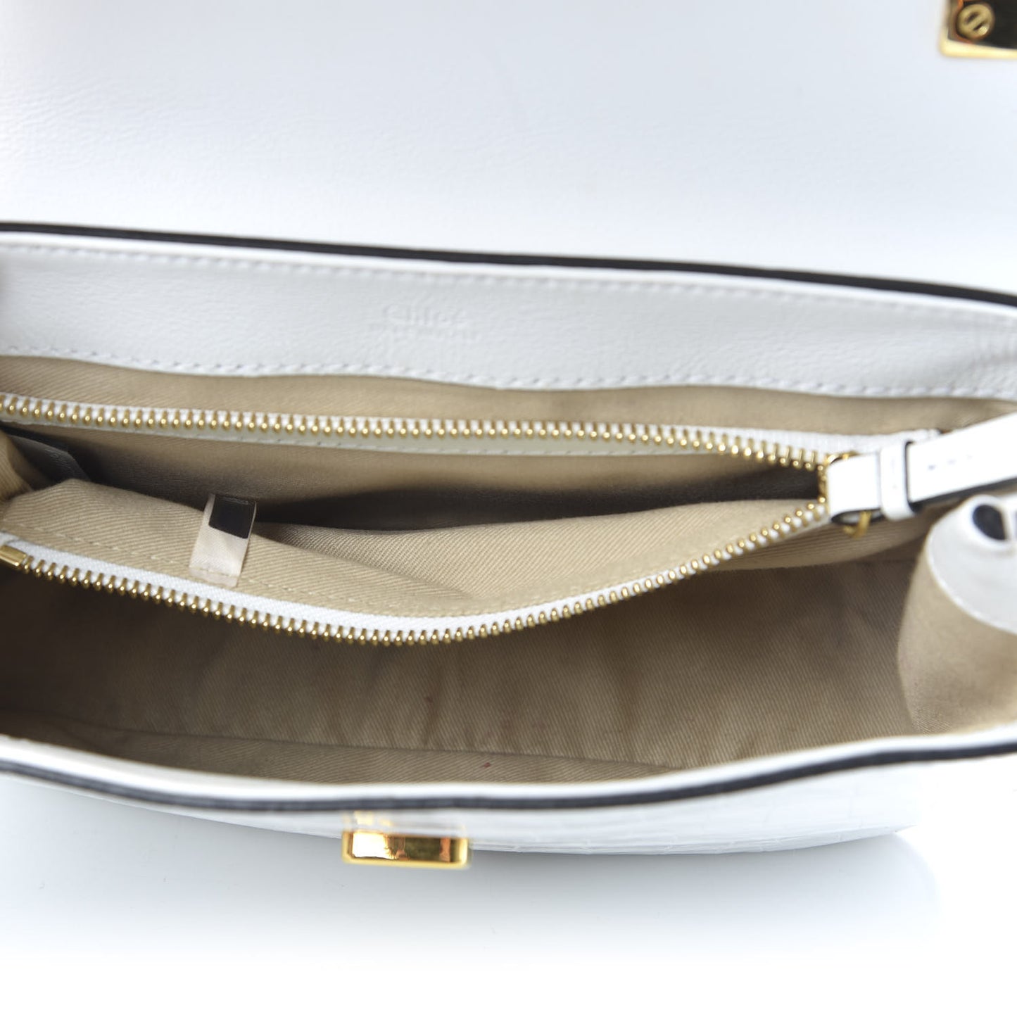 Calfskin Crocodile Embossed Small C Double Carry Brilliant White