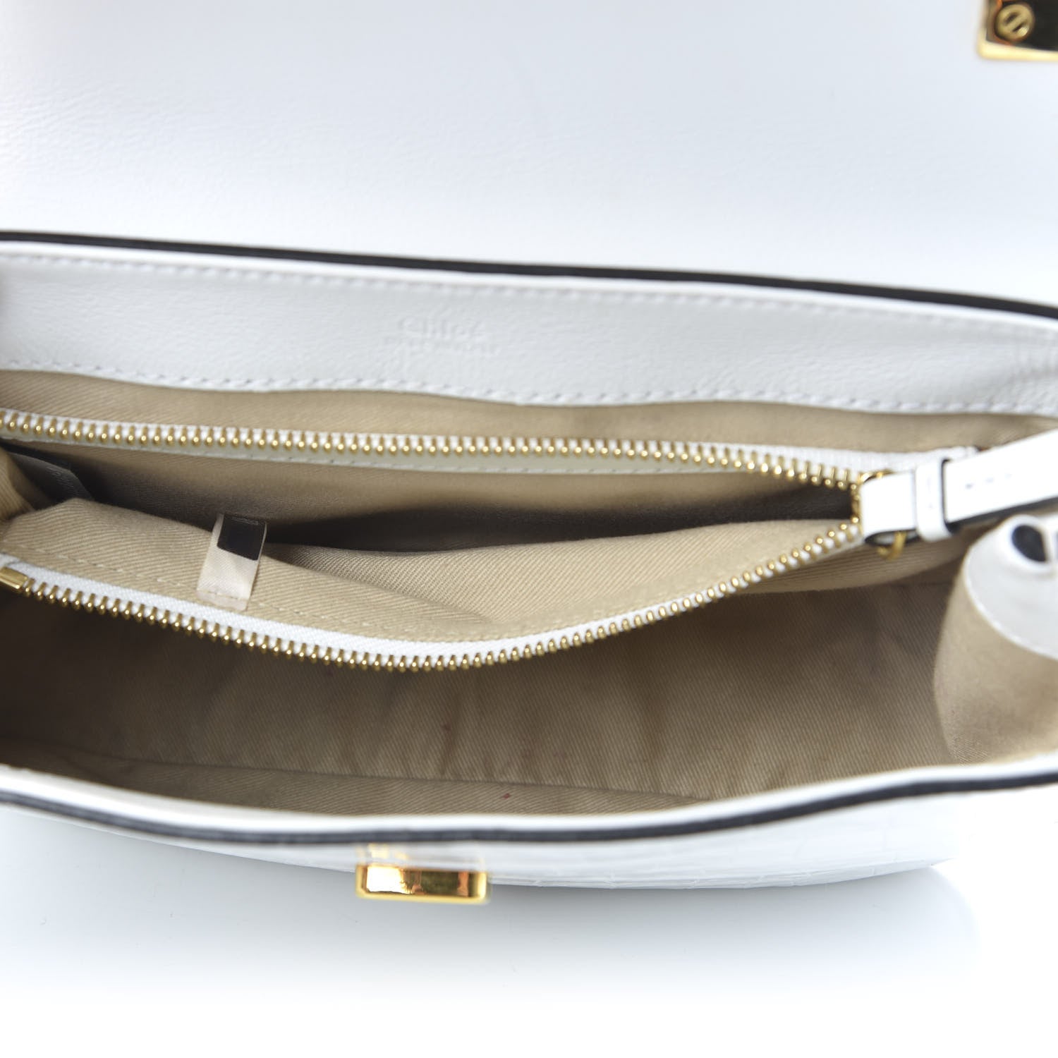 Chloe Calfskin Crocodile Embossed Small C Double Carry Brilliant White 6 of 12