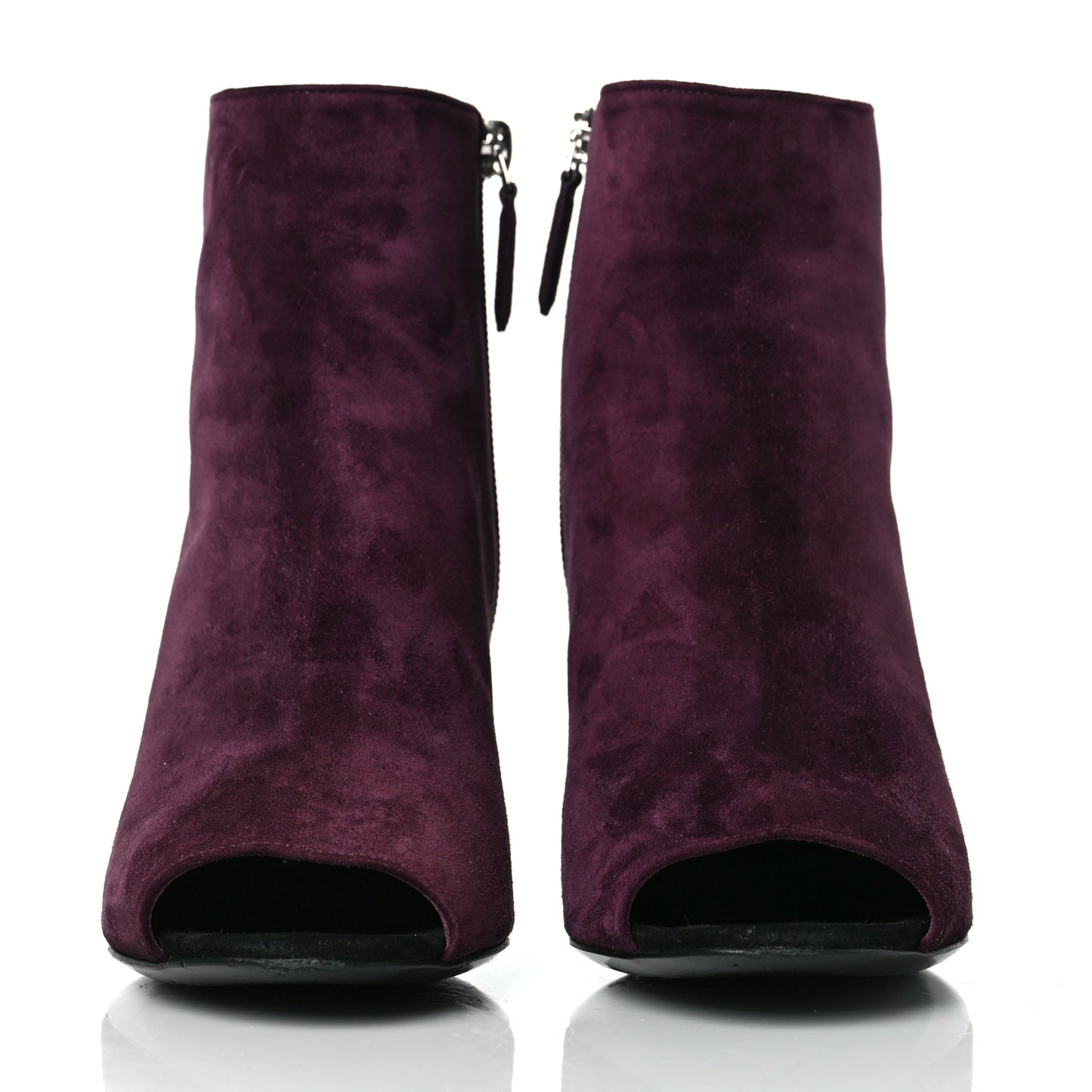 Suede Calfskin Patent Quilted CC Peep Toe Short Boots 37 Burgundy