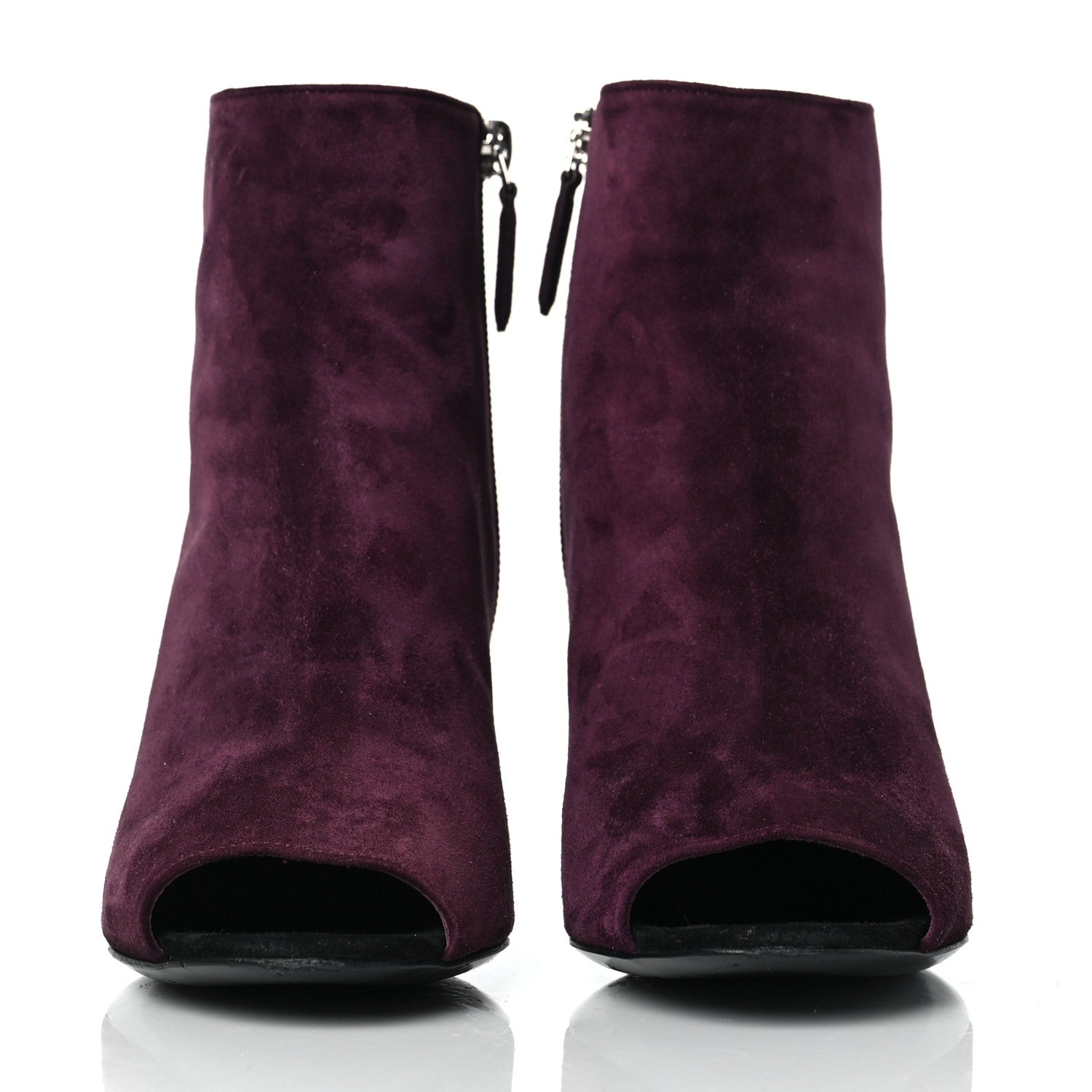 Chanel Suede Calfskin Patent Quilted CC Peep Toe Short Boots 37 Burgundy 2 of 8