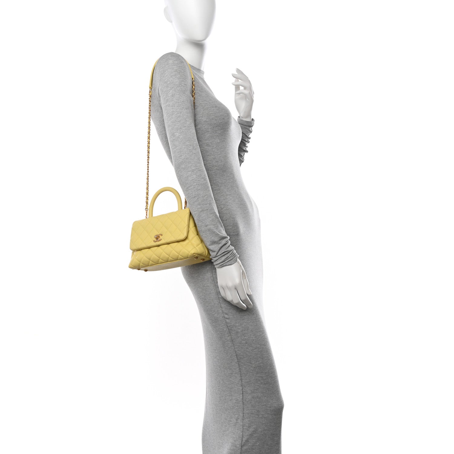 Chanel Caviar Quilted Mini Coco Handle Flap Yellow 2 of 10