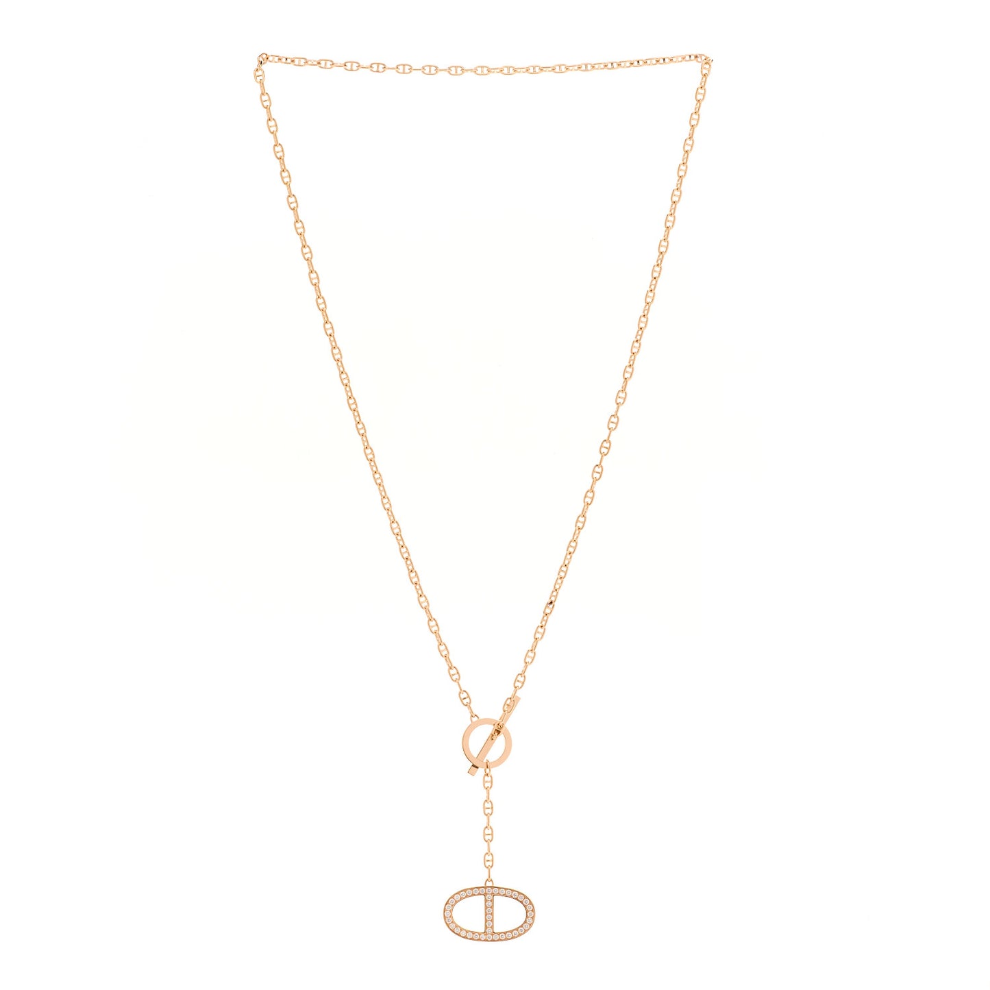 18K Rose Gold Diamond GM Chaine D'Ancre Contour Pendant Necklace ST