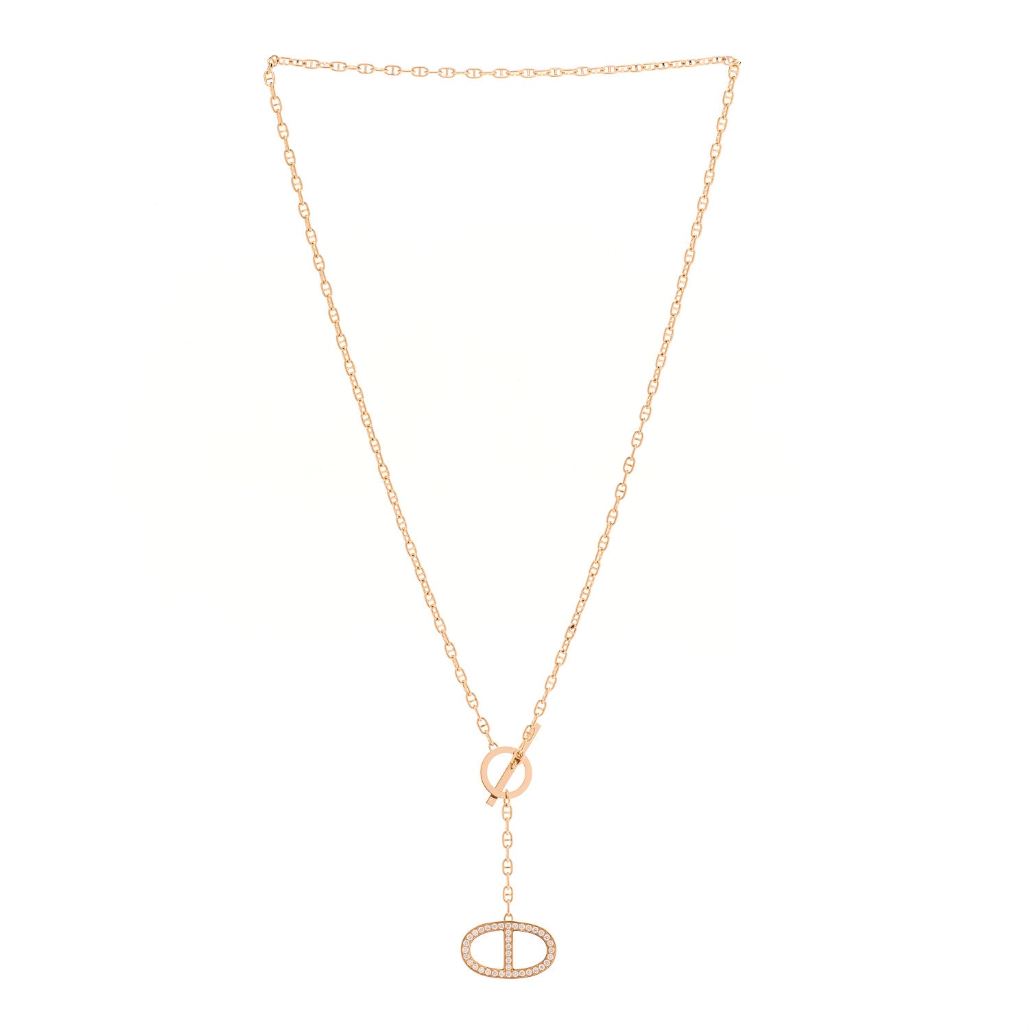 Hermes 18K Rose Gold Diamond GM Chaine D'Ancre Contour Pendant Necklace ST 3 of 6