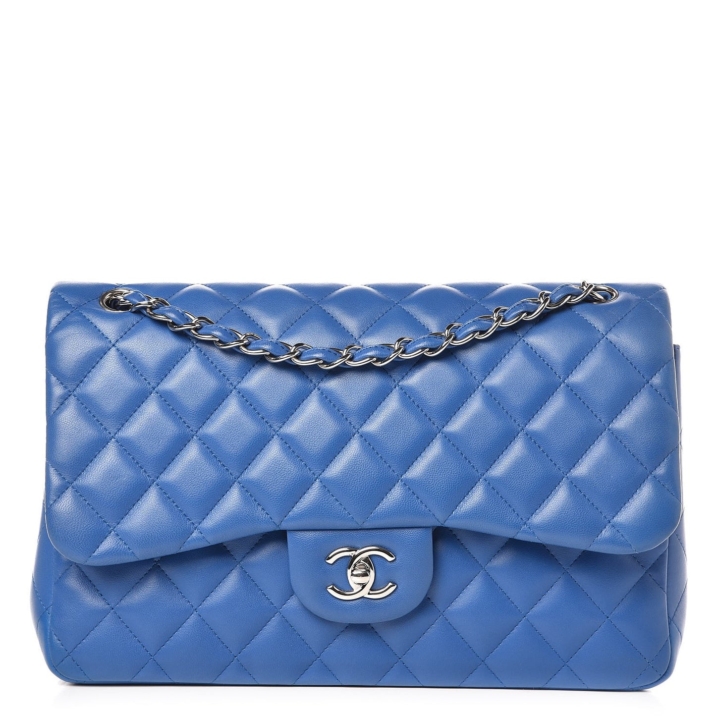 Lambskin Quilted Jumbo Double Flap Blue