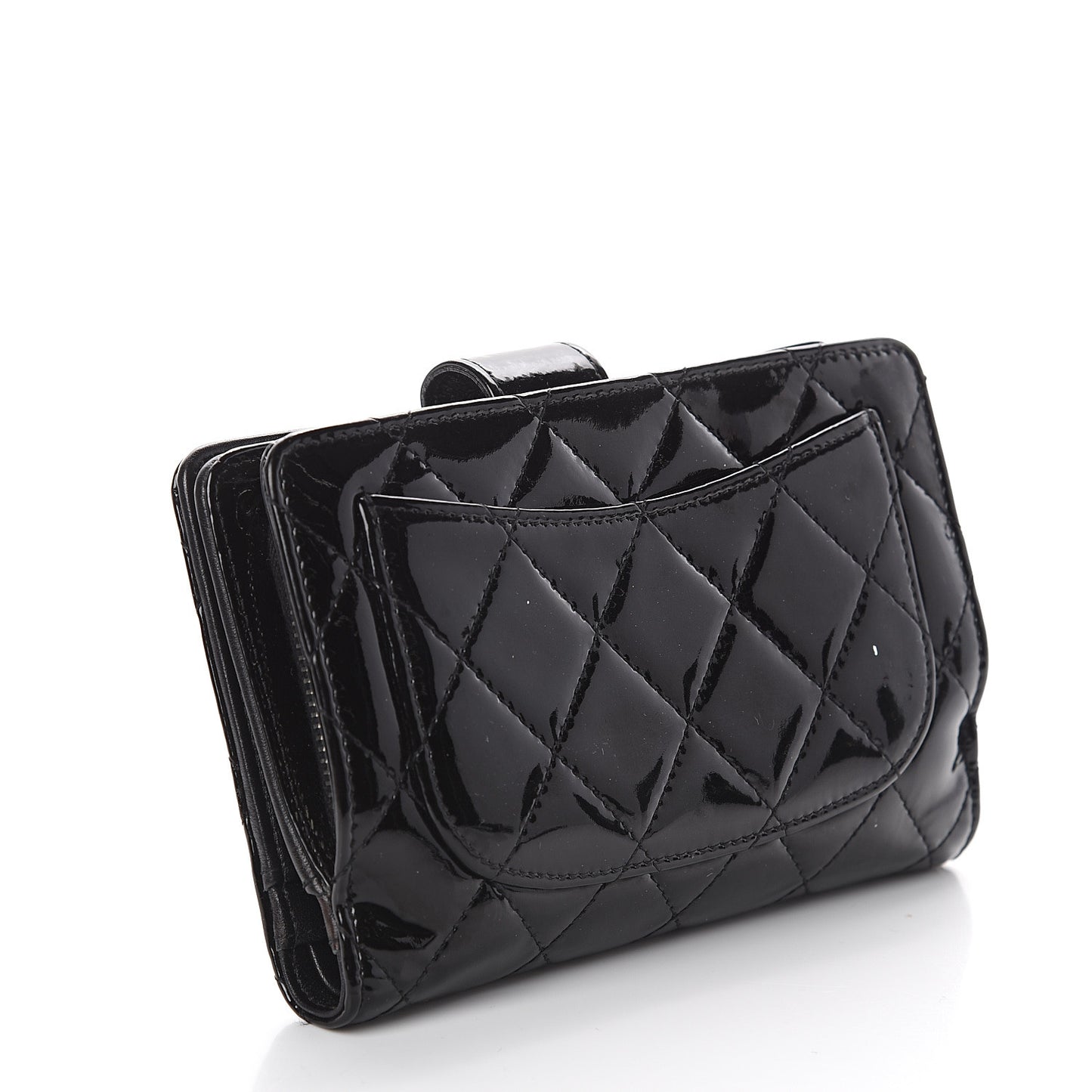 Patent Quilted Zip Pocket Wallet Black