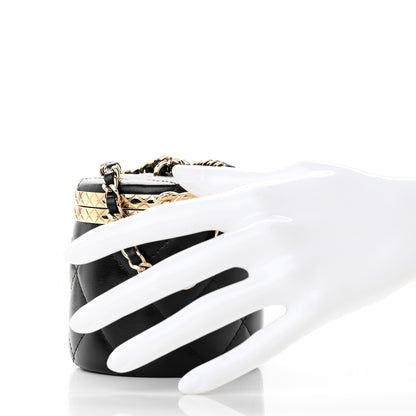 Chanel Metal Lambskin Quilted Mini Lock Frame Vanity Clutch Black 2 of 8