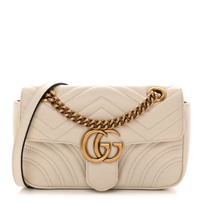 Gucci Calfskin Matelasse Mini GG Marmont Shoulder Bag White 1 of 12