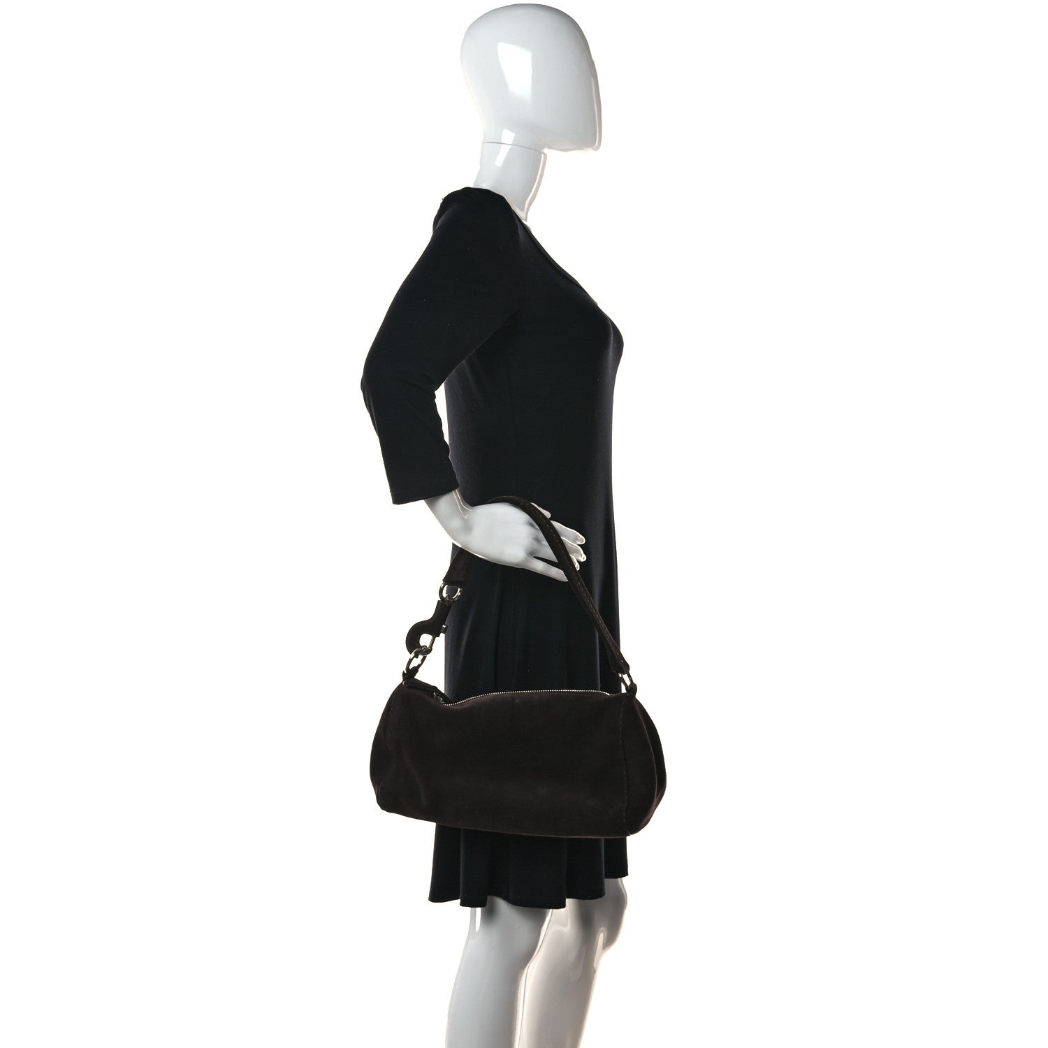 Prada Suede Shoulder Bag Dark Brown 2 of 11
