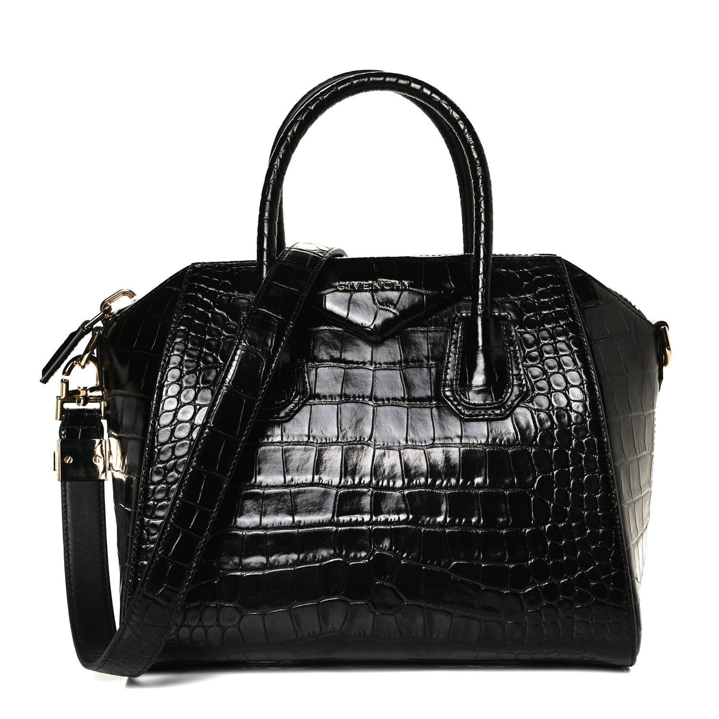 Calfskin Crocodile Embossed Small Antigona Black
