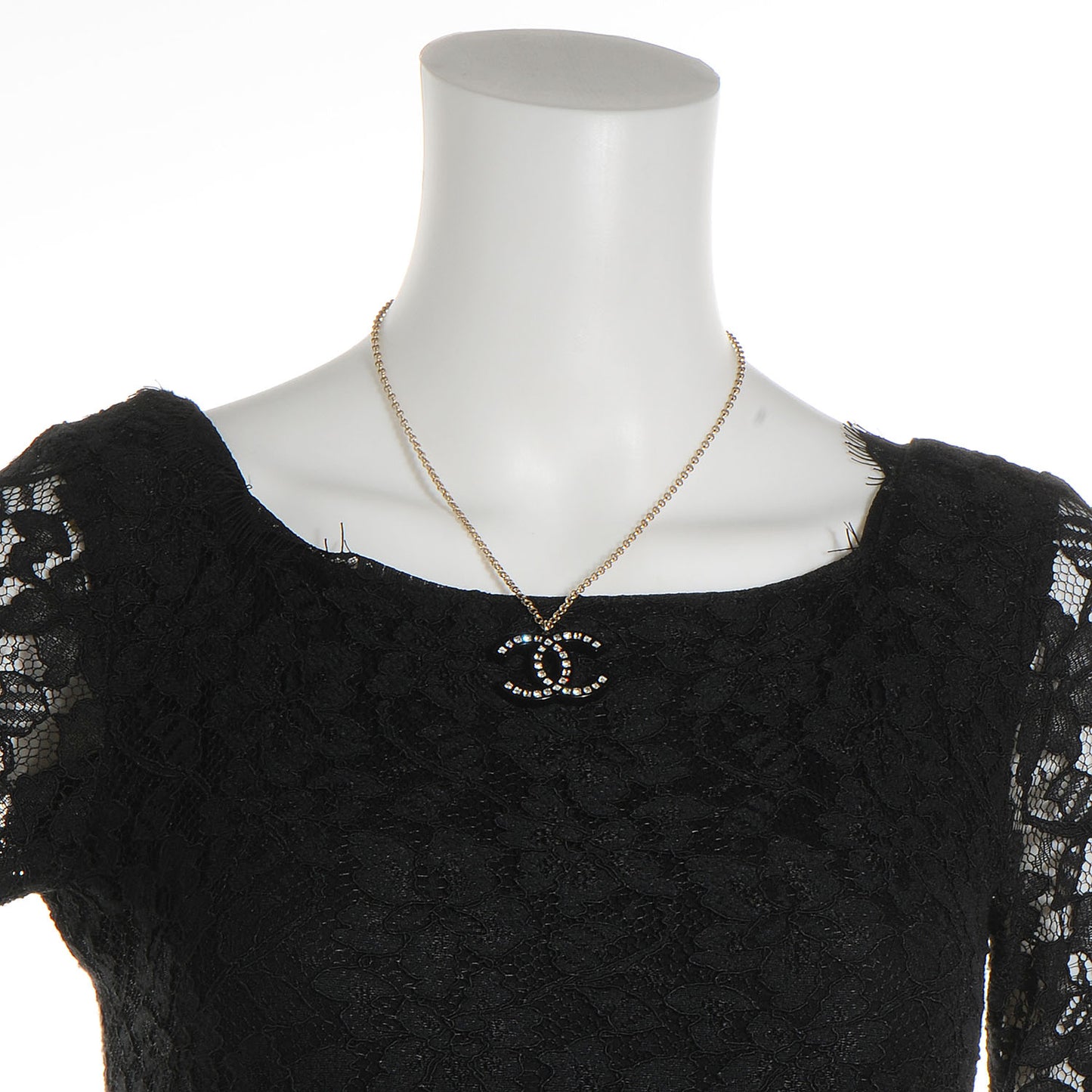 Resin Baguette Crystal CC Necklace Black