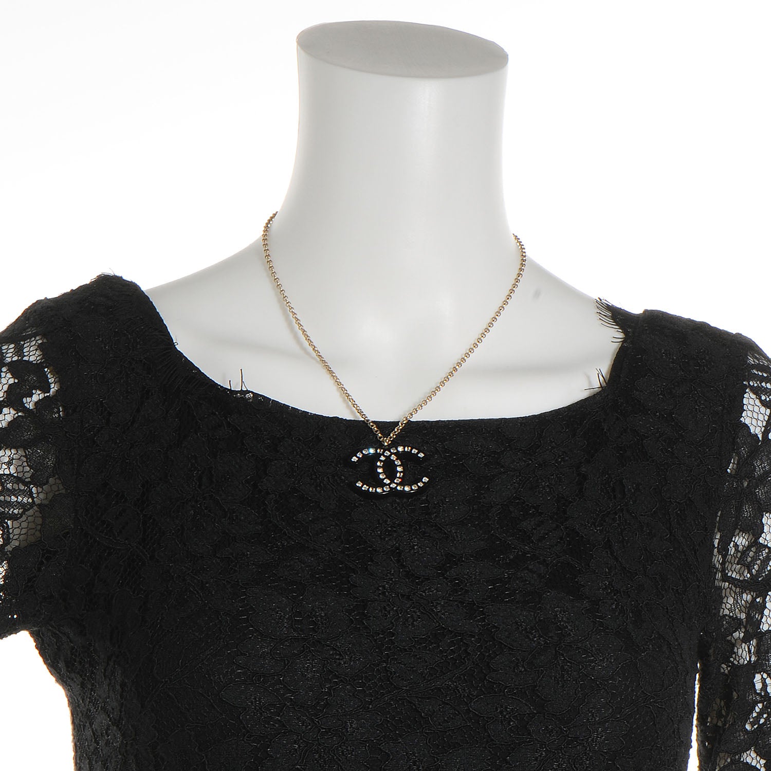 Chanel Resin Baguette Crystal CC Necklace Black 2 of 6