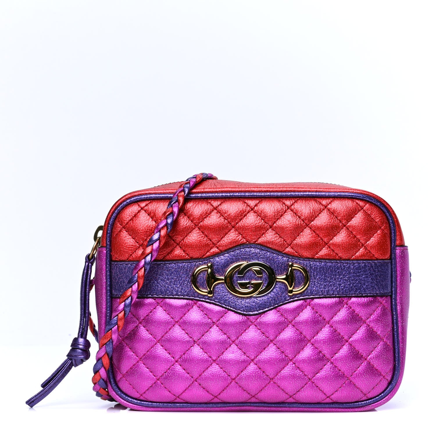 Gucci Laminated Nappa Trapuntata Mini Zumi Shoulder Bag Rosso Fuxia Bizantin 1 of 4