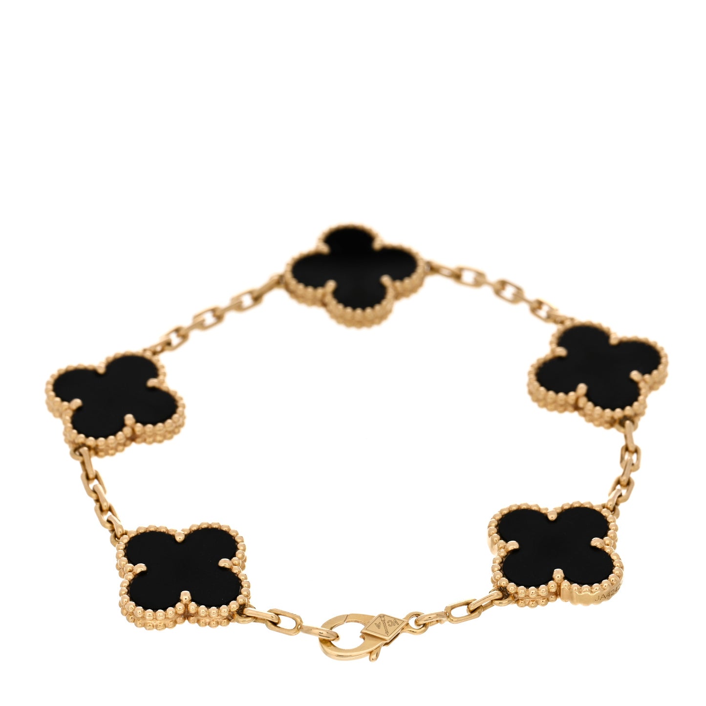 18K Yellow Gold Black Onyx 5 Motifs Vintage Alhambra Bracelet