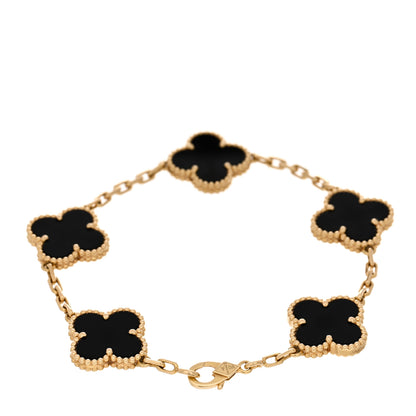 Van Cleef & Arpels 18K Yellow Gold Black Onyx 5 Motifs Vintage Alhambra Bracelet 2 of 5