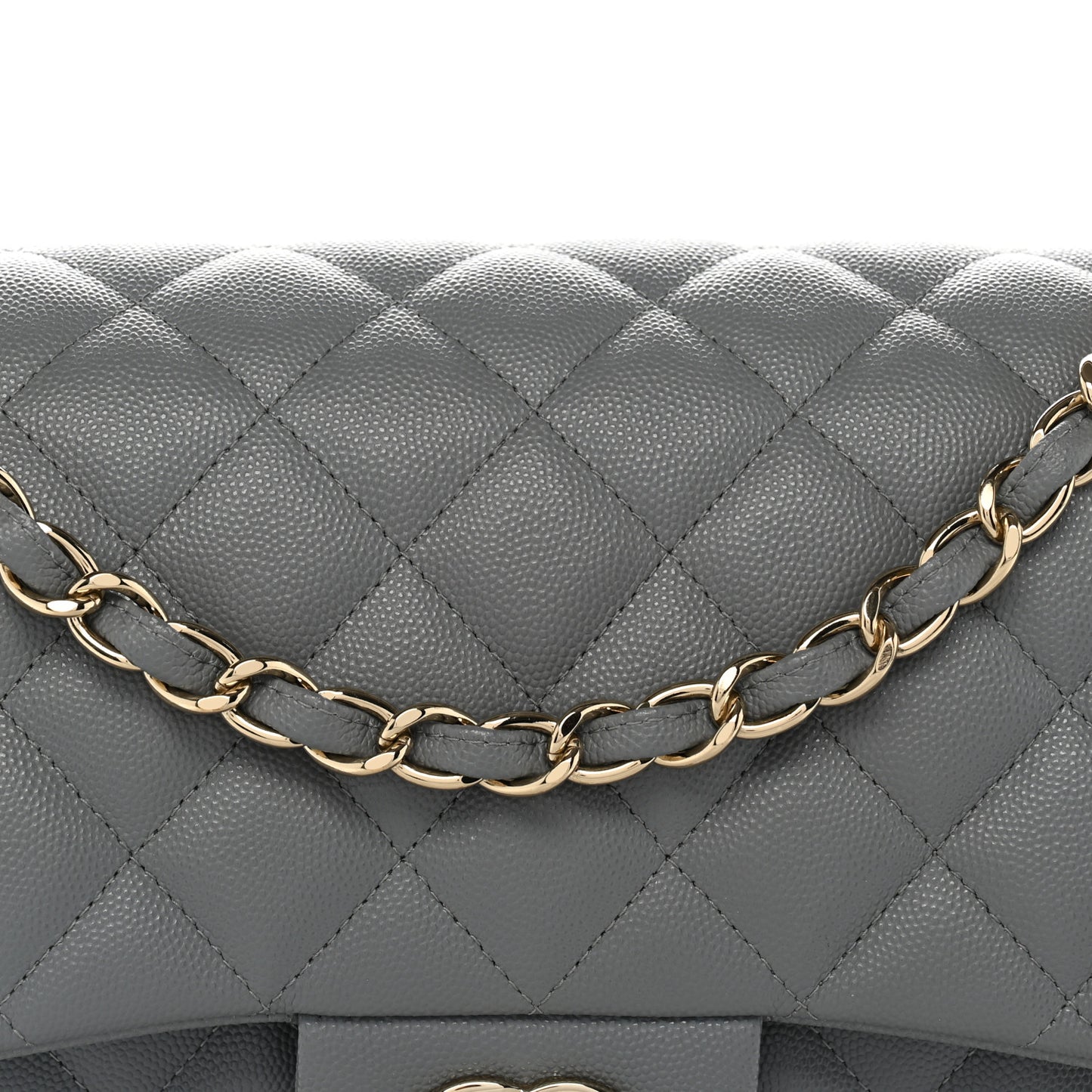 Caviar Quilted Jumbo Double Flap Grey