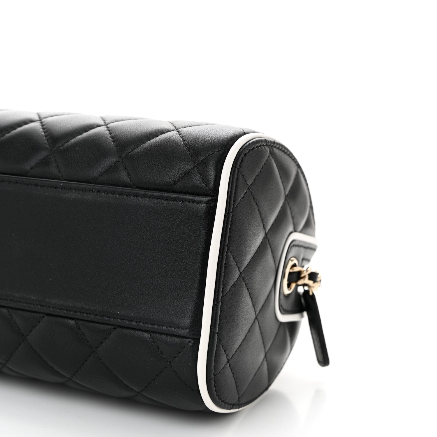 Chanel Lambskin Quilted Resin CC Mini Bowling Clutch With Chain Black White 10 of 10