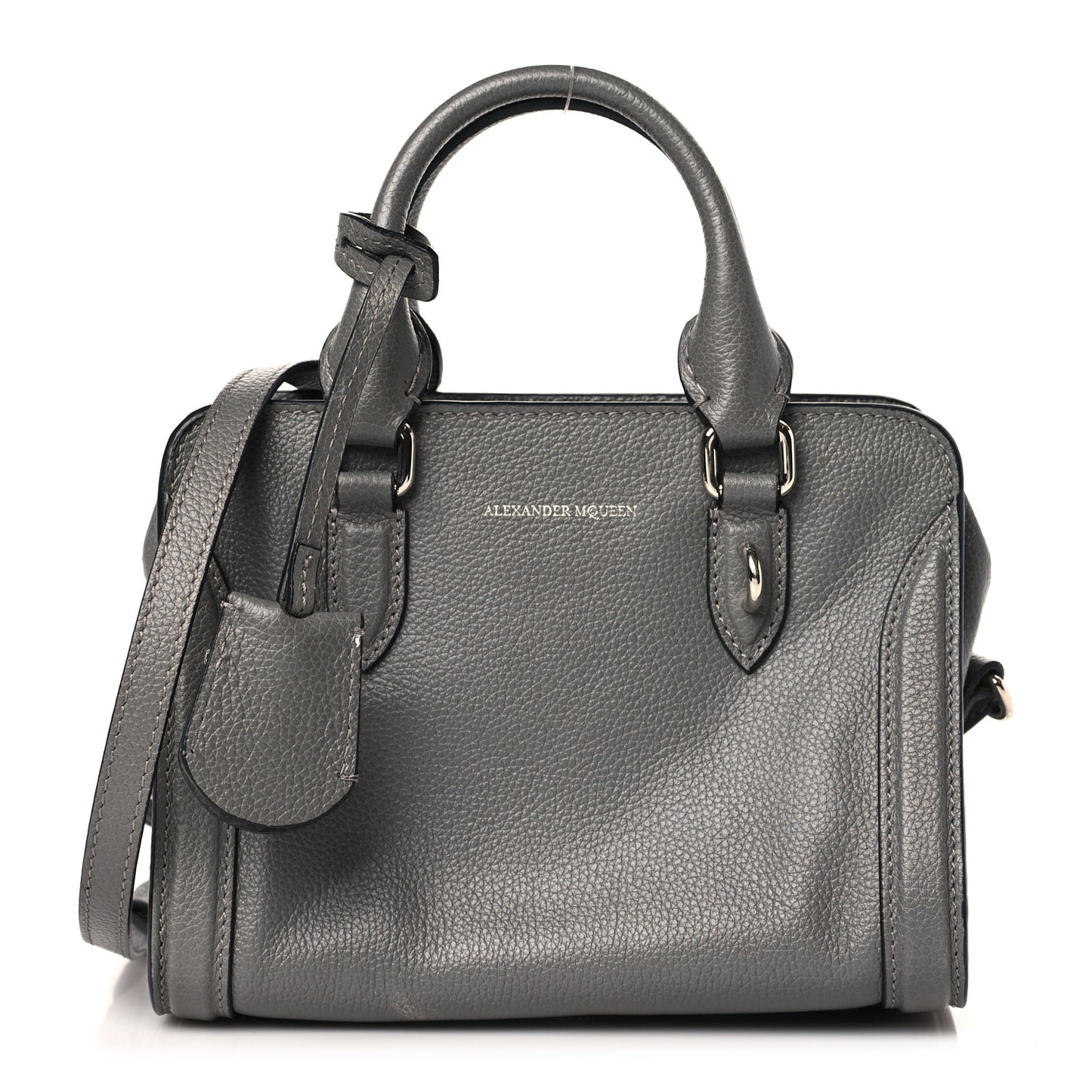 Pebbled Calfskin Mini Skull Padlock Zip Around Tote Grey