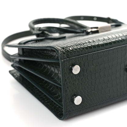 Saint Laurent Calfskin Crocodile Embossed Nano Sac De Jour Dark Green 8 of 12