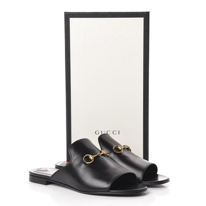 Gucci Malaga Kid Horsebit Slide Sandals 38 Black 8 of 8
