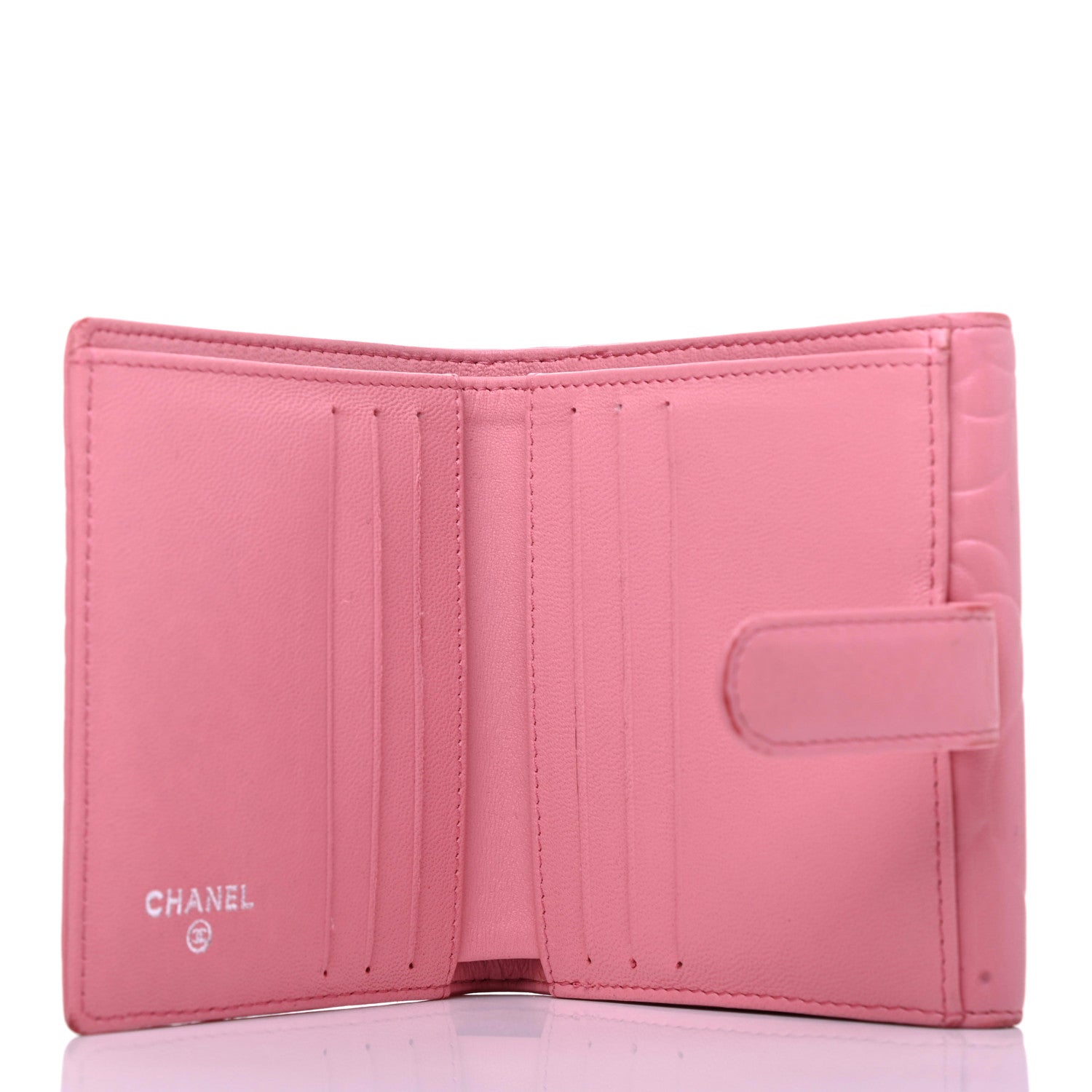 Chanel Lambskin Embossed Camellia French Wallet Pink 5 of 8