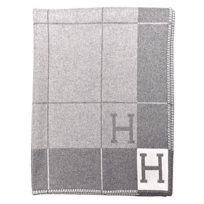 Hermes Wool Cashmere Avalon III Blanket Ecru Gris Clair 2 of 3