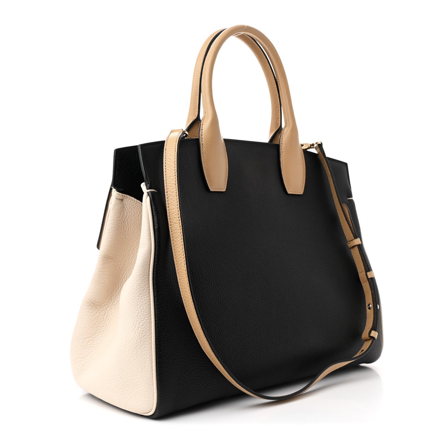 Salvatore Ferragamo Calfskin Large Studio Bag Dune Bone Black 3 of 10