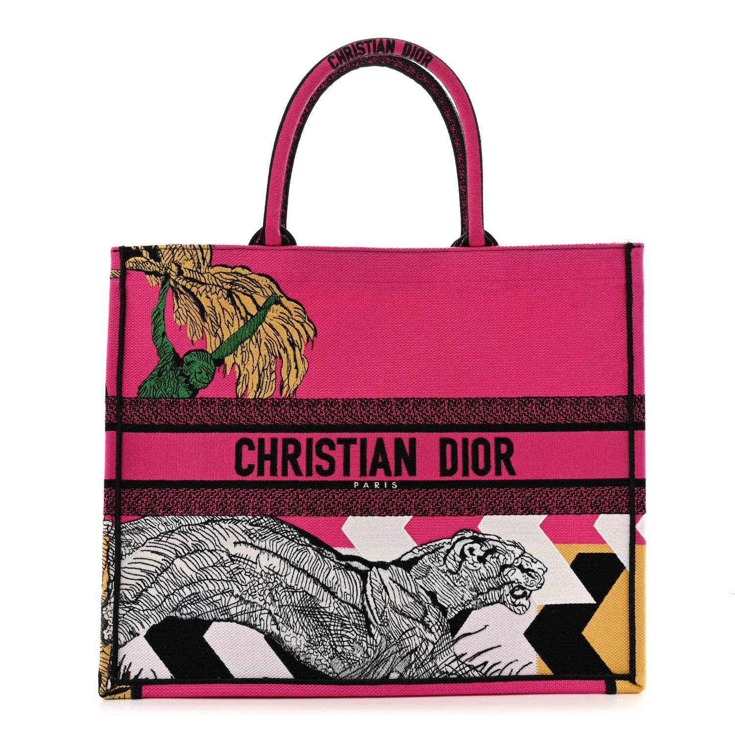 Christian Dior Canvas Embroidered Large Jungle Pop Book Tote Fuchsia Multicolor 1 of 13