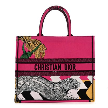 Christian Dior Canvas Embroidered Large Jungle Pop Book Tote Fuchsia Multicolor 1 of 13