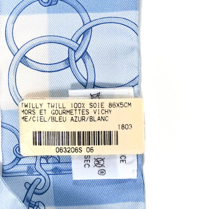 Hermes Silk Mors Et Gourmettes Vichy Twilly Ciel Bleu Azur Blanc 4 of 5