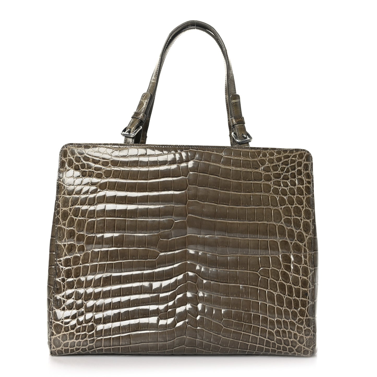 Shiny Crocodile Top Handle Tote Grey